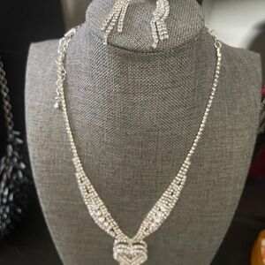 Silver Heart Necklace  Earring Set